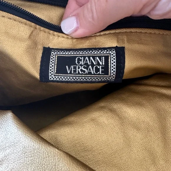 Authentic Vintage Versace Black Satchel with Embroidered Gold Sun Logo - Picture 11 of 15